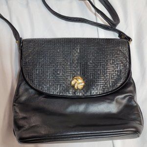 Vintage Genuine Leather By Reem Handbag Purse Crossbody Black USA Gold Beautiful